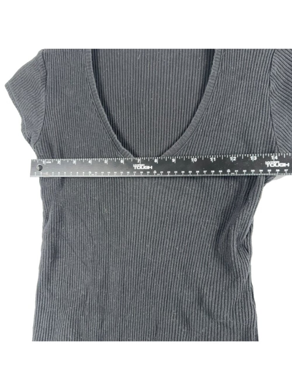 Calvin Klein Jeans Bodysuit Womens Size Medium Black Ribbed V-Neck Short Sleeve - Picture 10 of 13